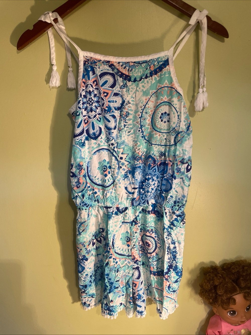 Justice Blue, Aqua & Coral Printed Tassel shoulder Girls Size 12